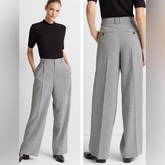 Club Monaco Black White Microcheck Wide Leg Dress Pants Fall Winter Size 2 - Picture 1 of 8